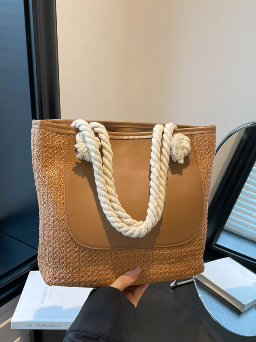 Rope Handle Straw Tote Bag, image 2