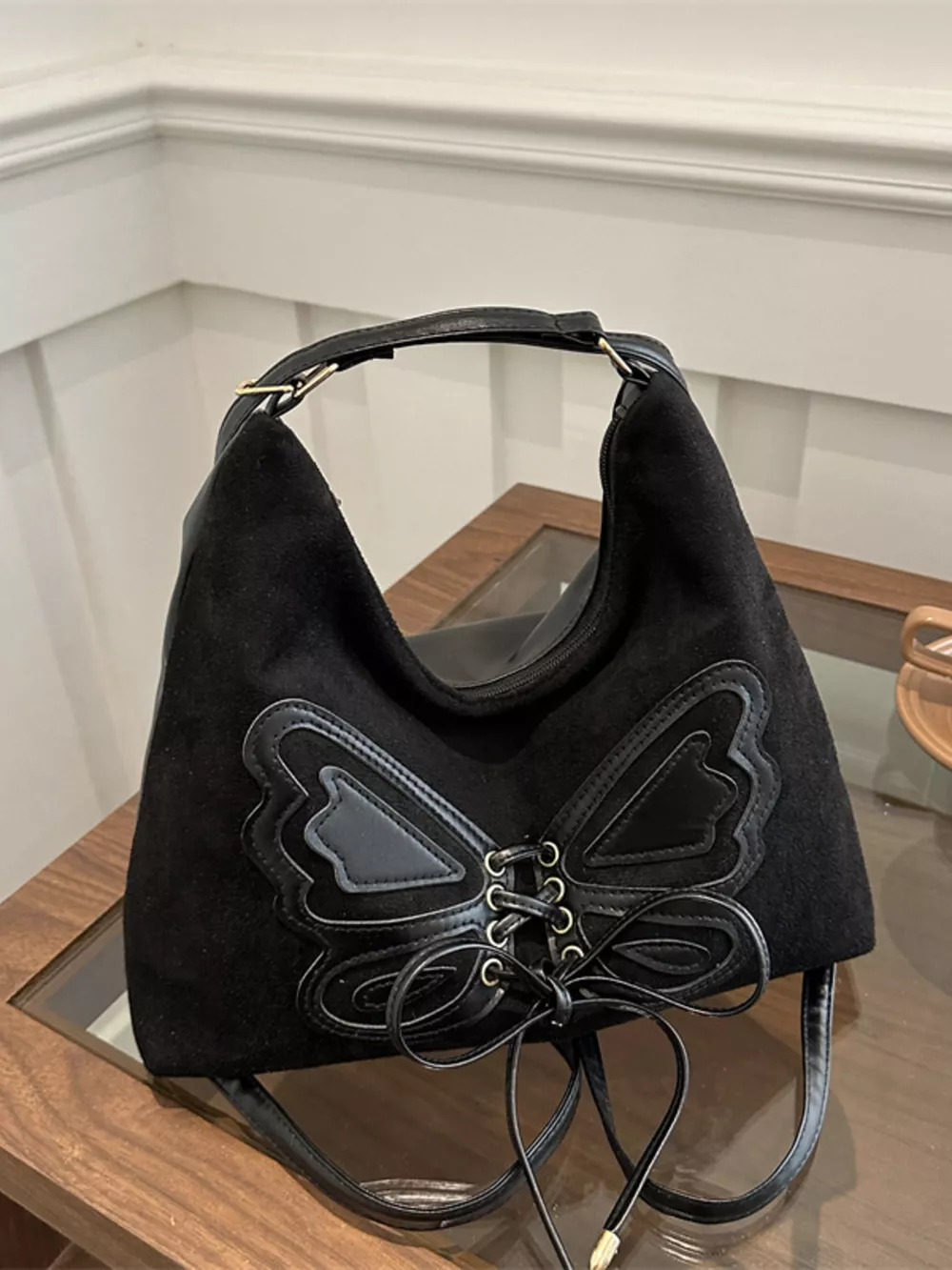 Butterfly Decor Lace-Up Shoulder Bag, image 6