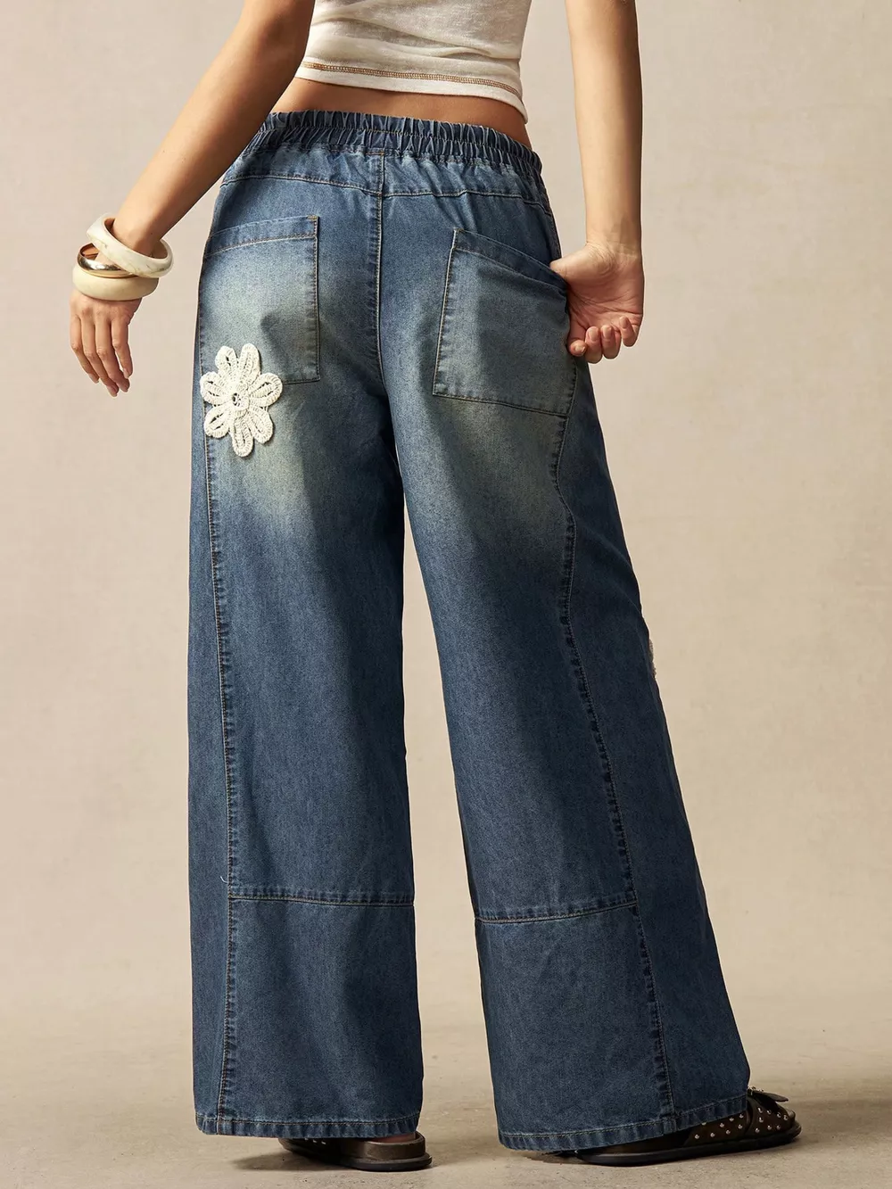 Wide-Leg Drawstring Jeans, image 3