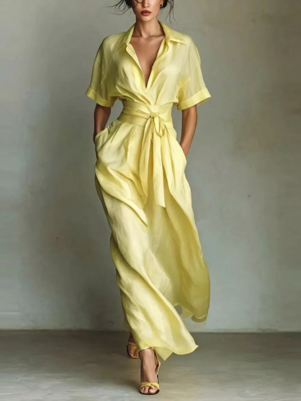 Collared Neck Maxi Shirt Dress, image 5
