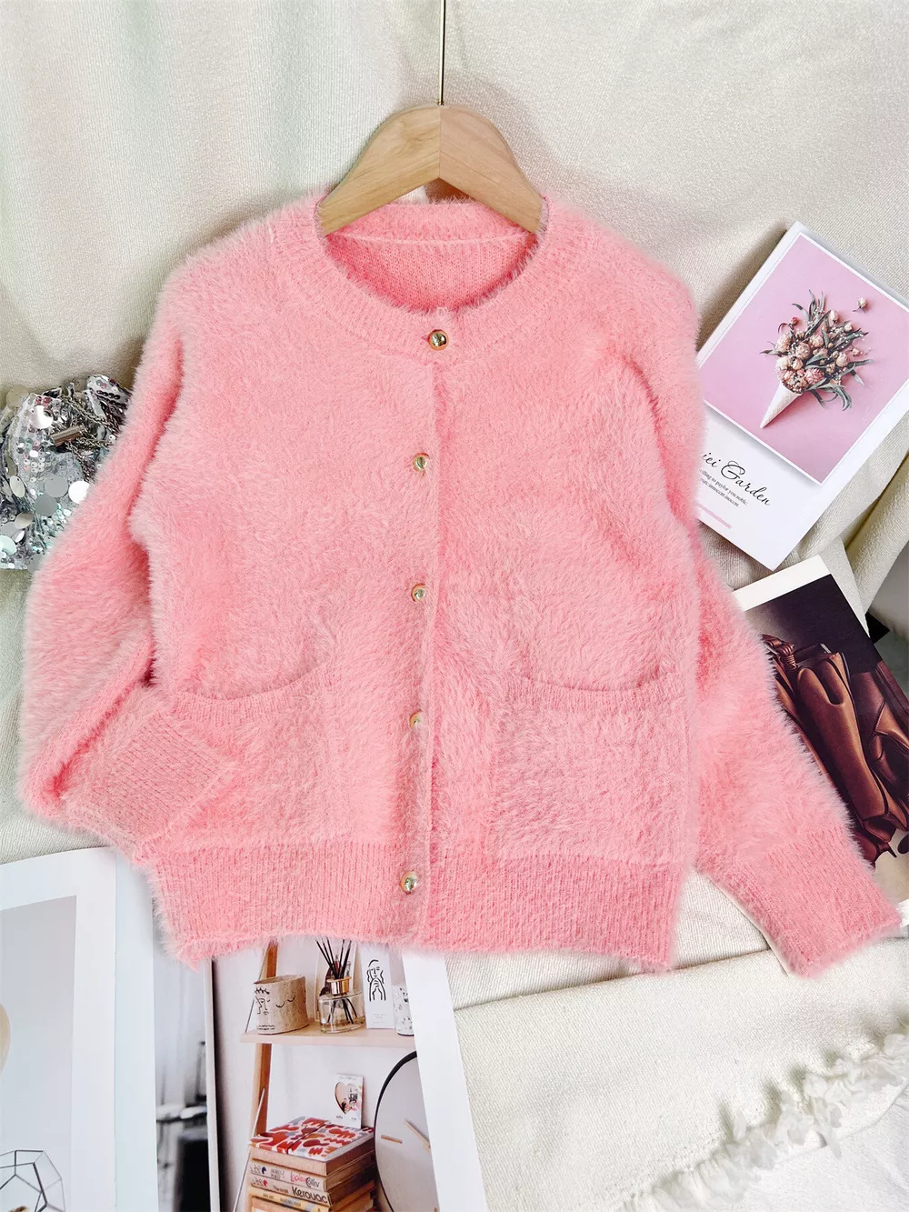Fluffy Knit Button Up Cardigan, image 7