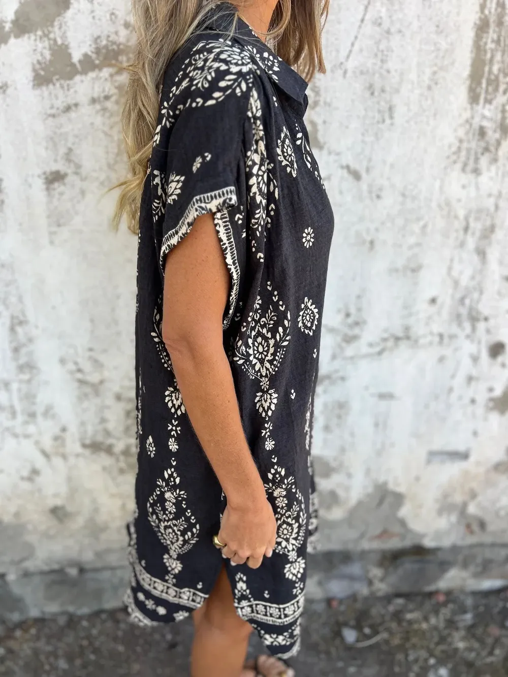 Full Size Printed Short Sleeve Button-Up Shirt Dress Plus Size, image 8