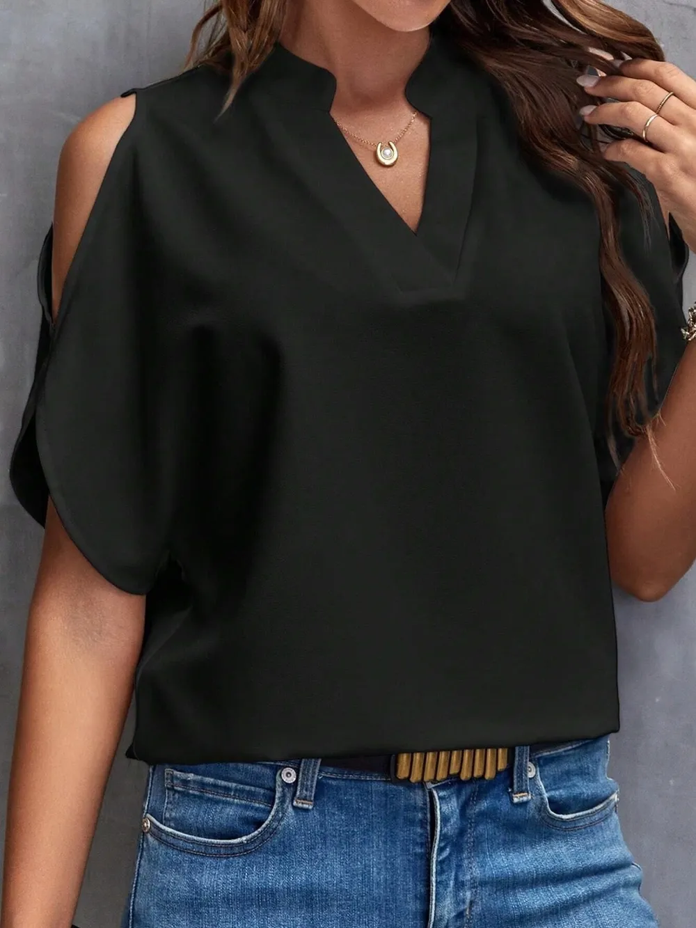 Cold Shoulder Notched Blouse, image 9