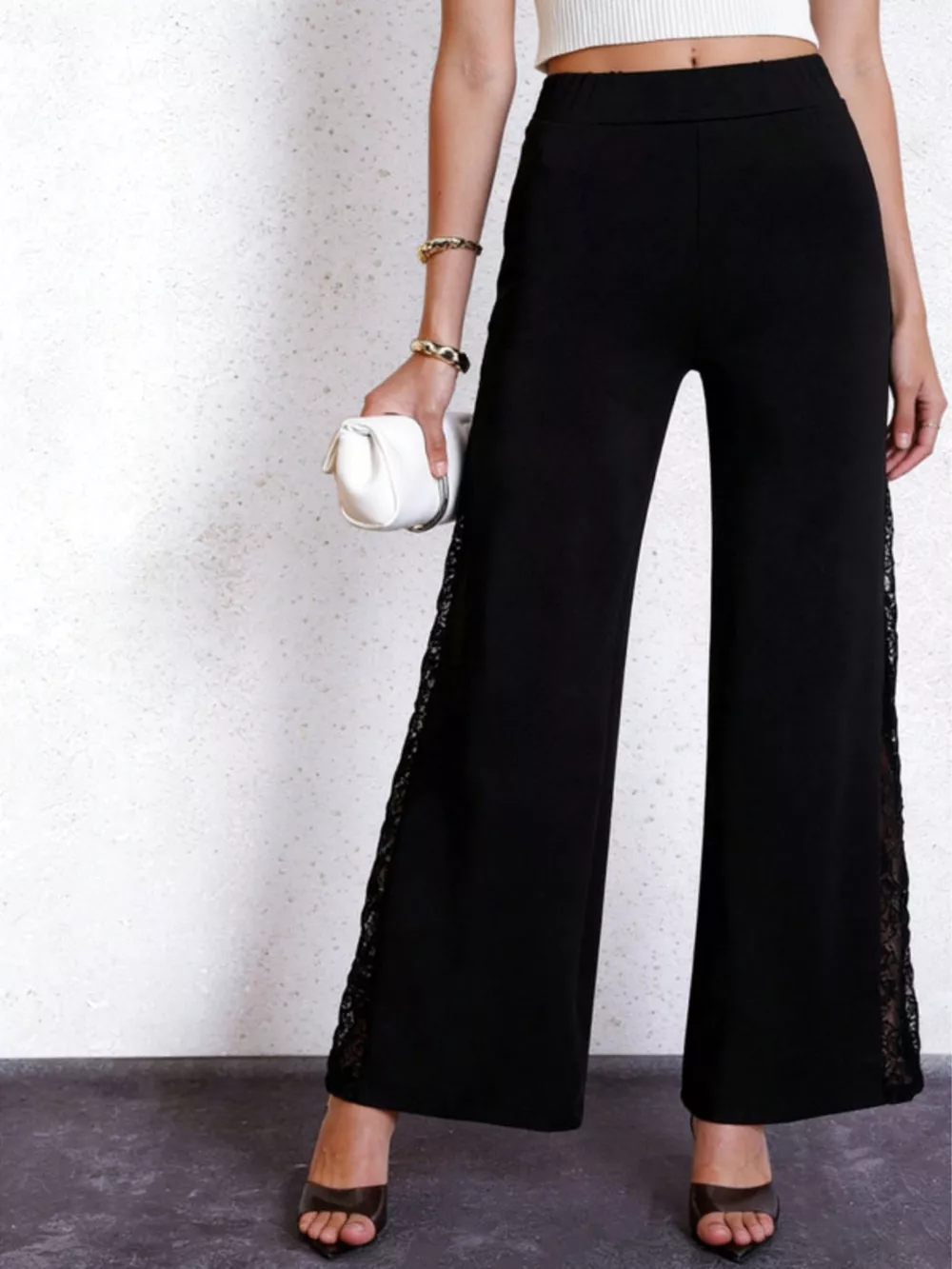 Lace Trim High Waist Pants, image 3