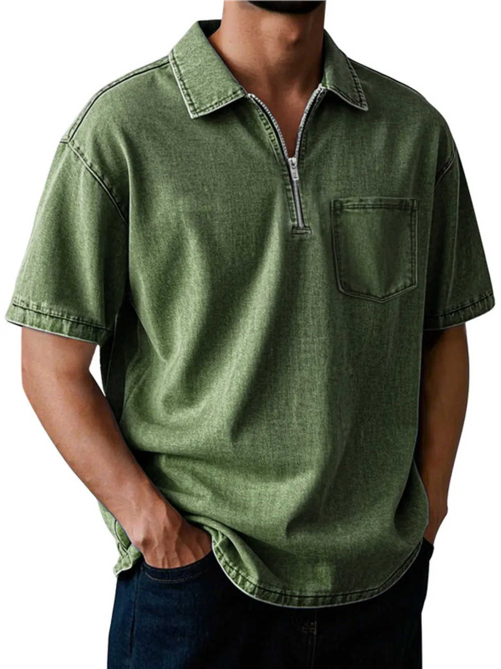 Men's Full Size Quarter Zip Short Sleeve Polo Plus Size