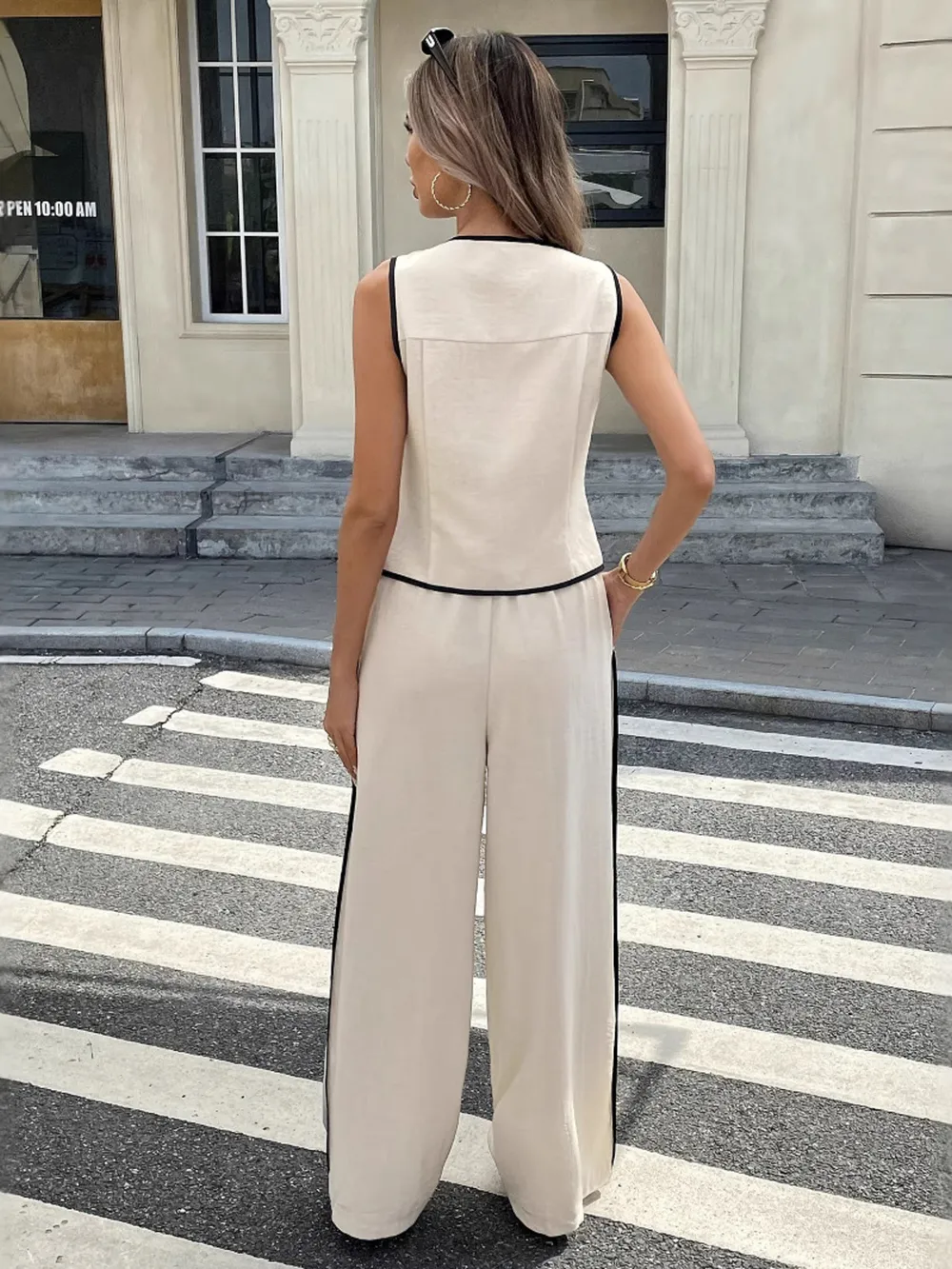 Casual Button-Up Tank and Wide-Leg Pants Set, image 4