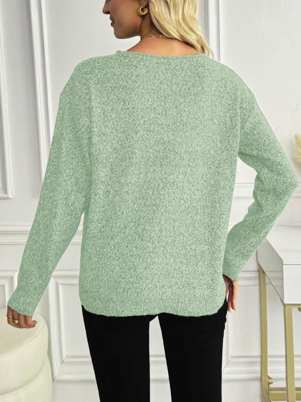 Casual V-Neck Drop Shoulder Sweater, image 9