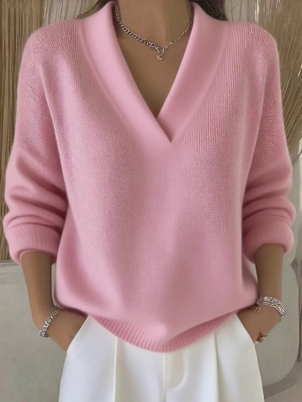 Full Size V-Neck Long Sleeve Sweater Plus Size, image 5