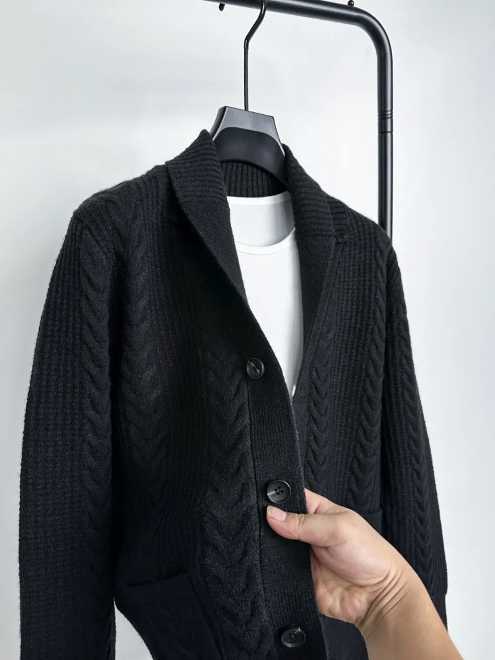 Men's Plus Size Cable Knit Button Up Cardigan, image 5
