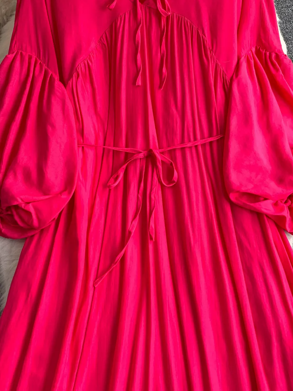 Balloon Sleeve Tie-Waist Dress, image 24