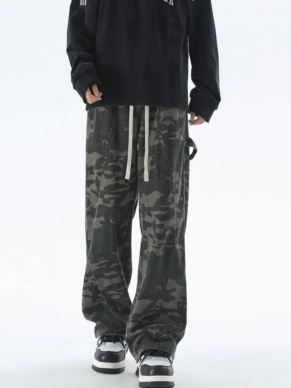 Men's Plus Size Camouflage Cargo Pants with Drawstring, image 2