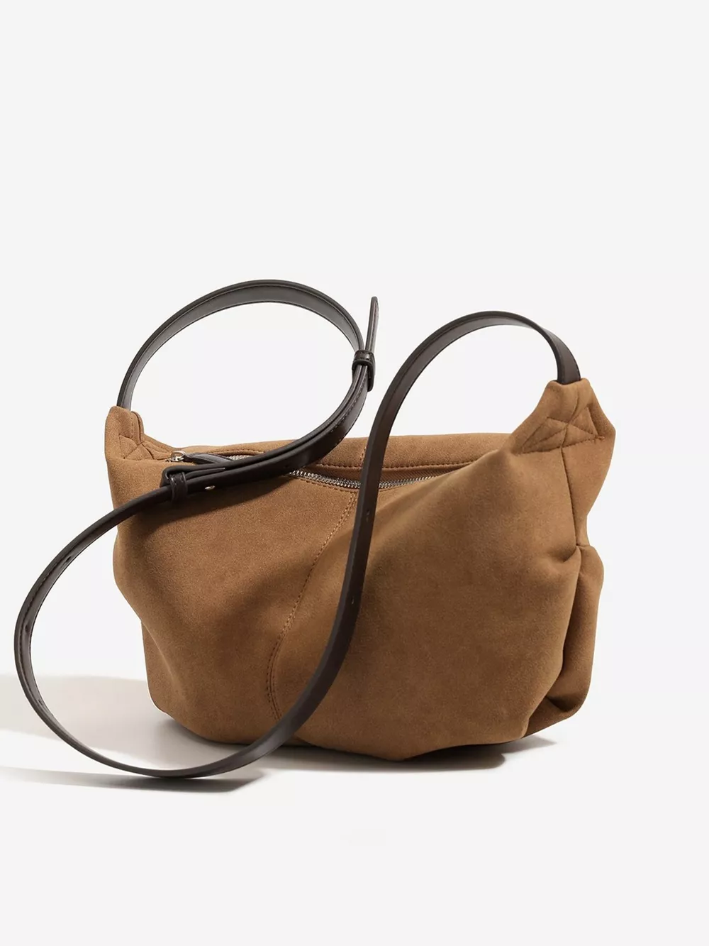Vintage Suede Crescent Shoulder Bag with Adjustable Strap, image 4
