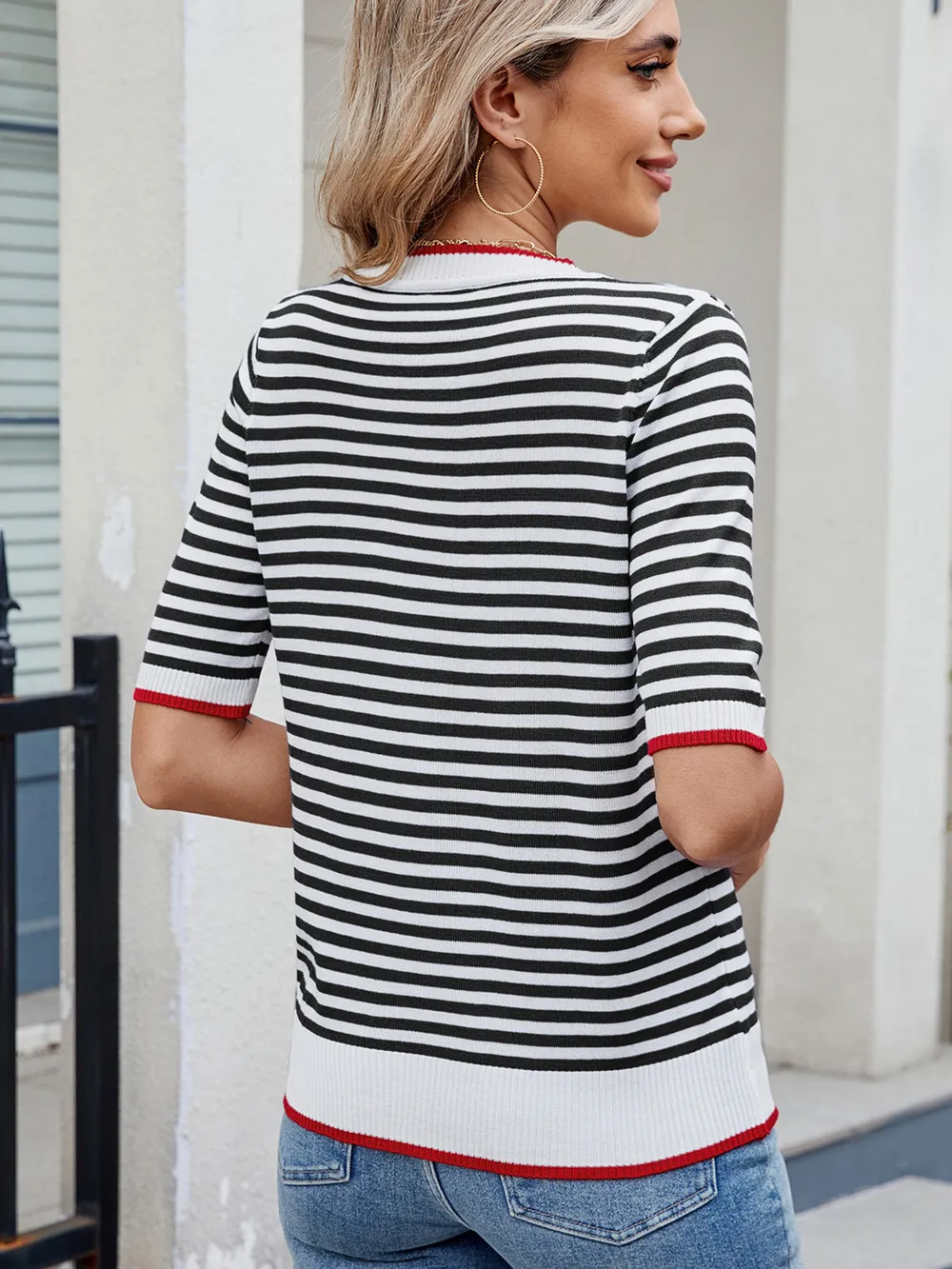 Striped Casual T-Shirt with Contrast Trim, image 18