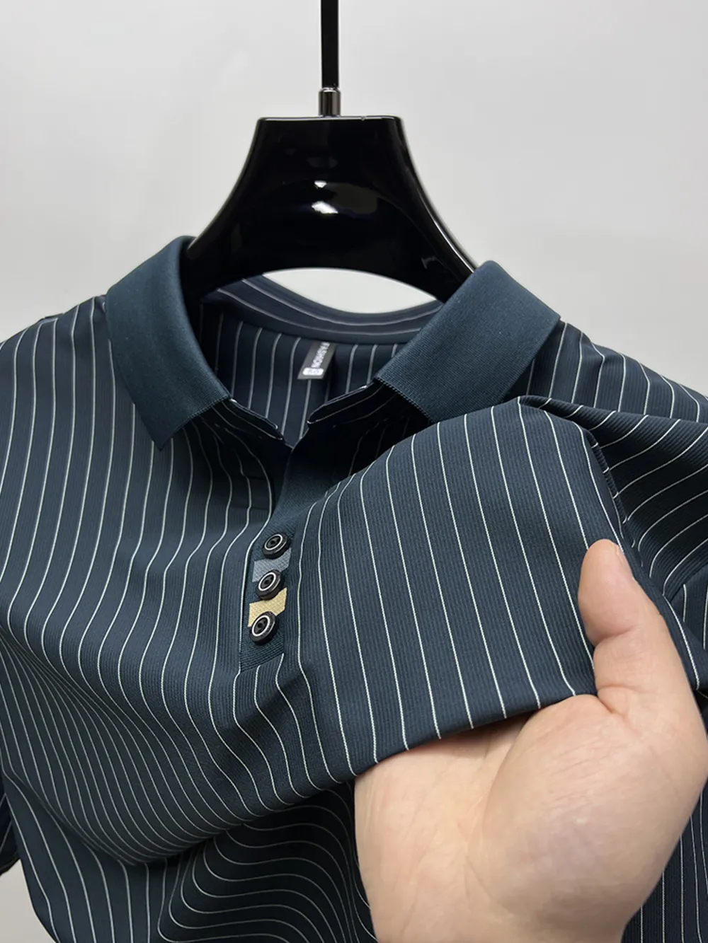 Men's Plus Size Striped Short Sleeve Polo, image 4