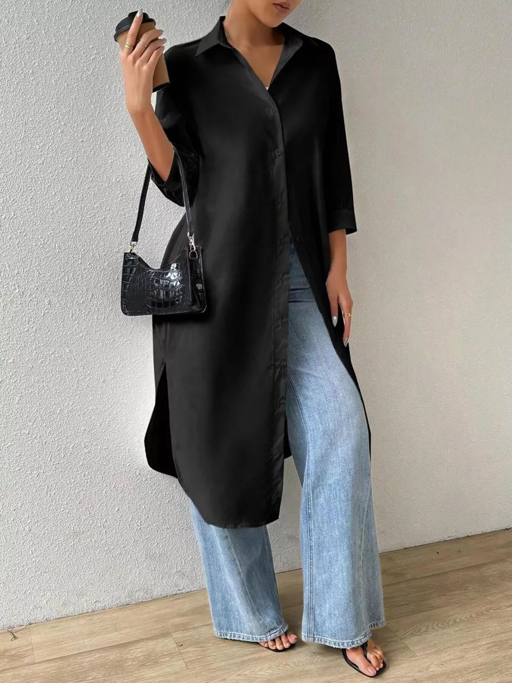 Button-Up Long Sleeve Longline Shirt, image 2
