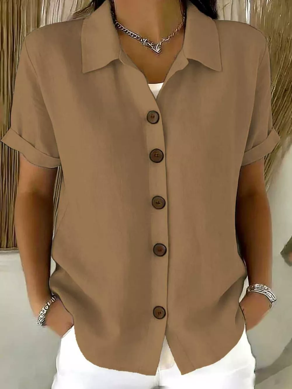 Full Size Button Up Short Sleeve Shirt Plus Size, image 18