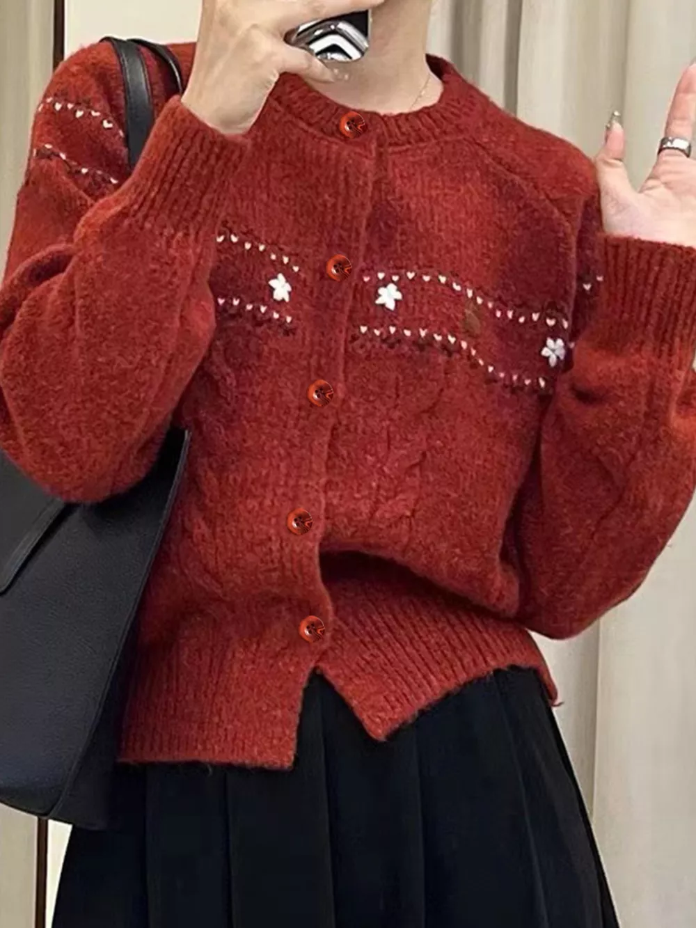 Cable Knit Button Up Cardigan, image 8
