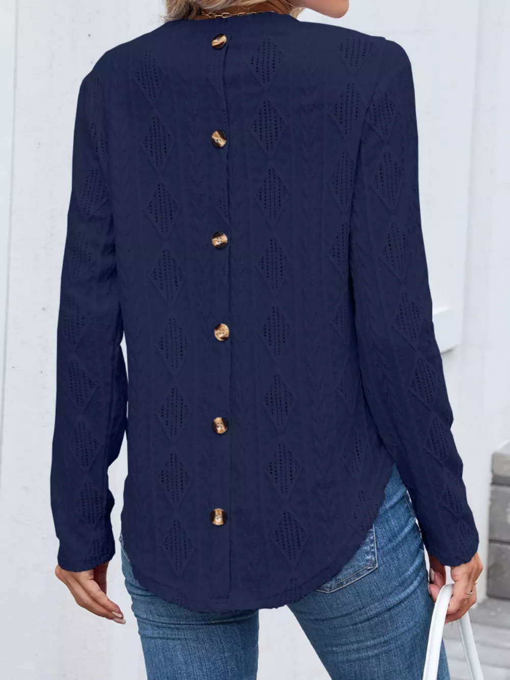 Textured Diamond Knit Long Sleeve T-Shirt, image 11