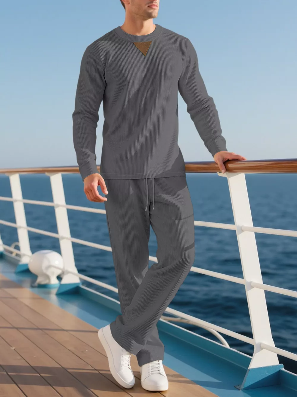 Men's Full Size Casual Crewneck Long Sleeve Sweatshirt and Jogger Set Plus Size, image 4