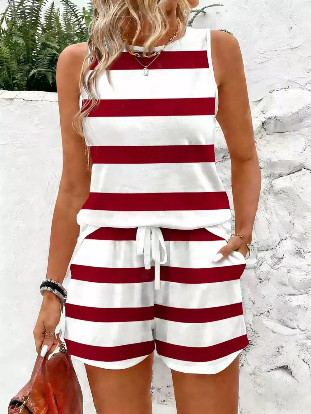 Striped Tank Top and Shorts Set, image 2