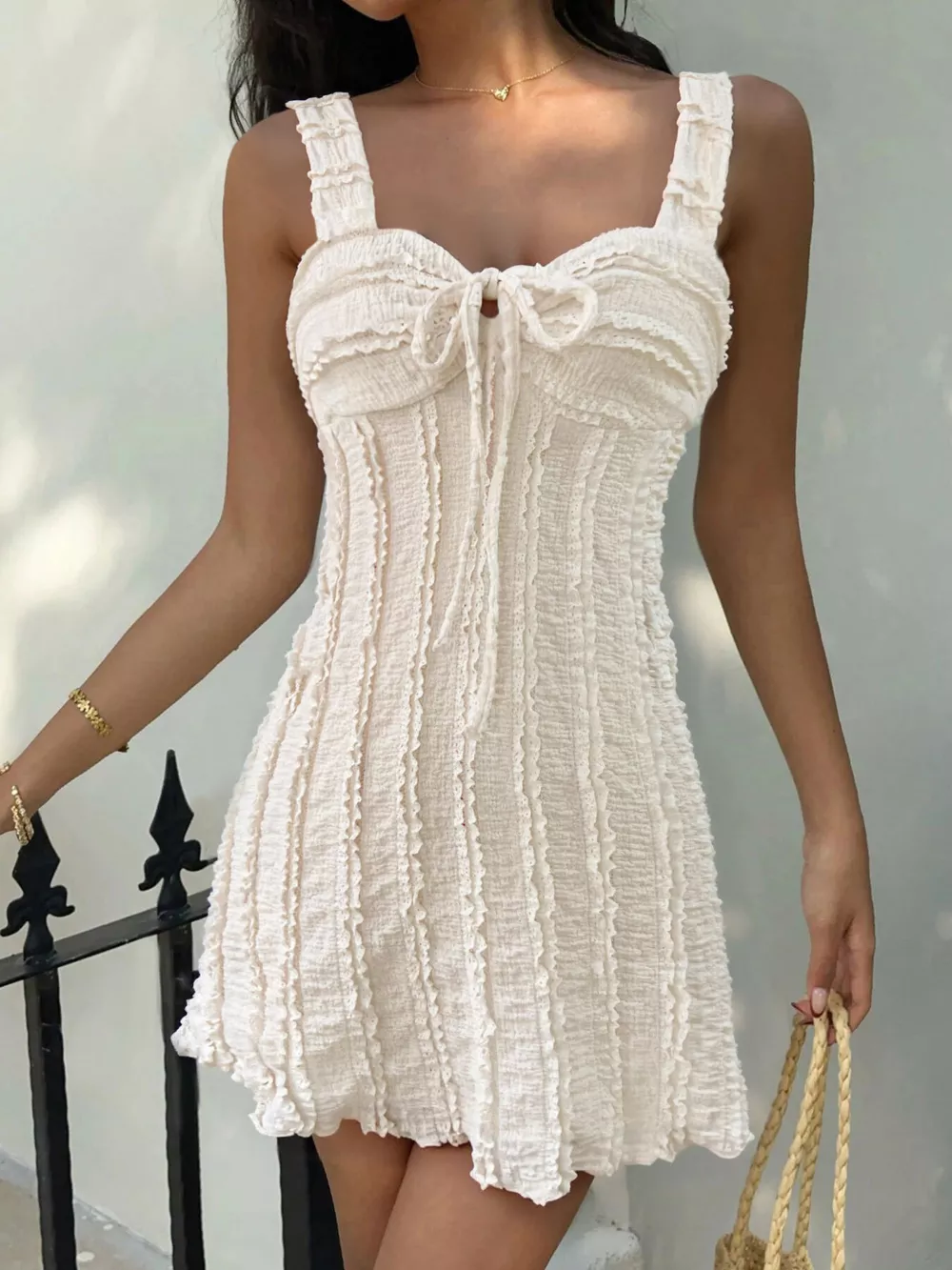 Textured Sweetheart Neck Mini Dress, image 3