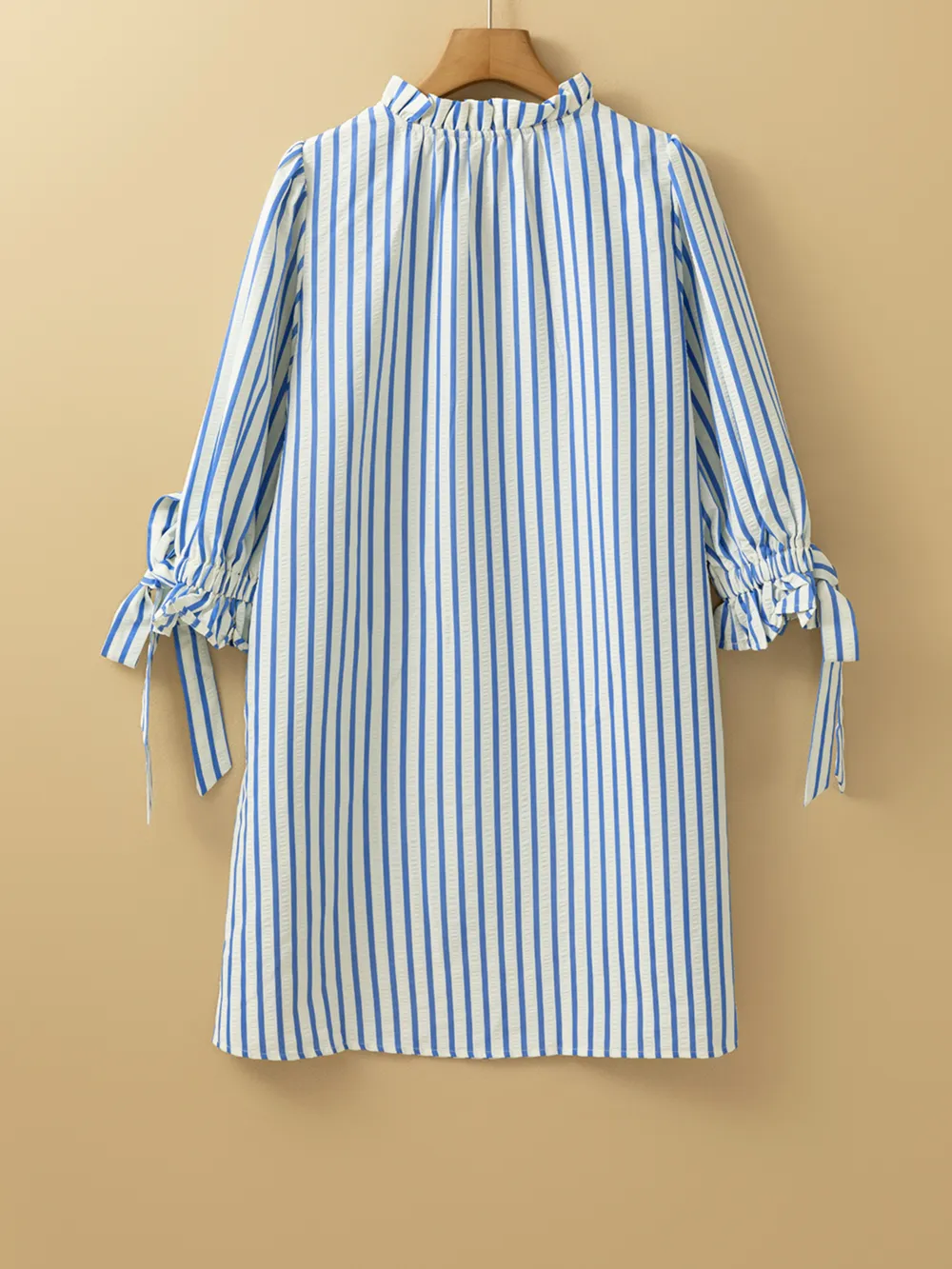 Stripe Knotted Sleeve Notched Shift Mini Dress, image 10
