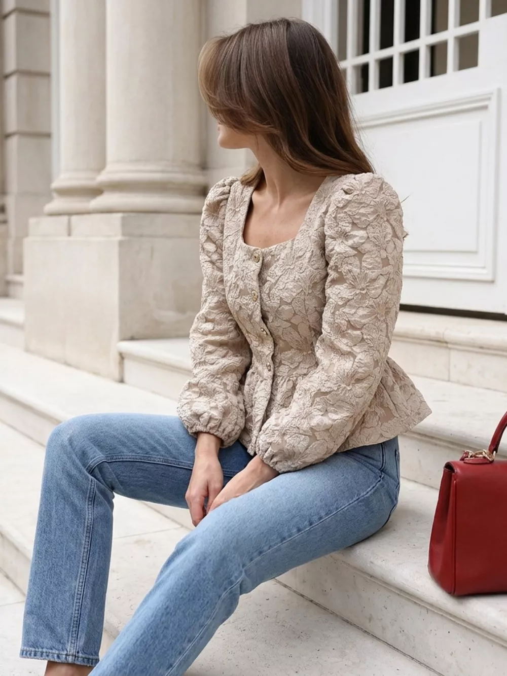 Square Neck Textured Peplum Blouse, image 16