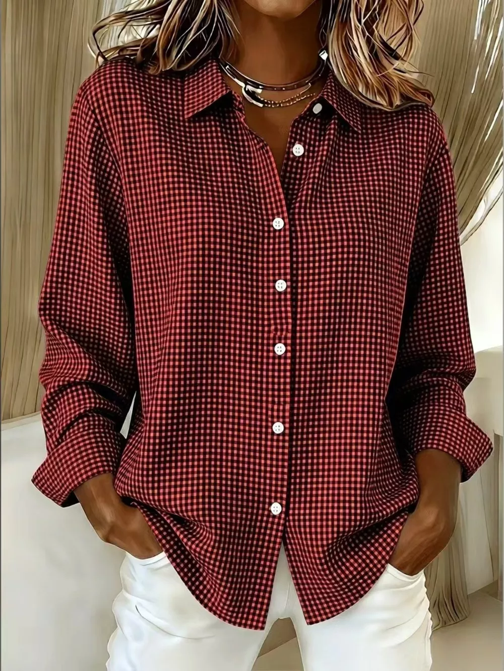 Full Size Plaid Button Up Long Sleeve Shirt Plus Size, image 19
