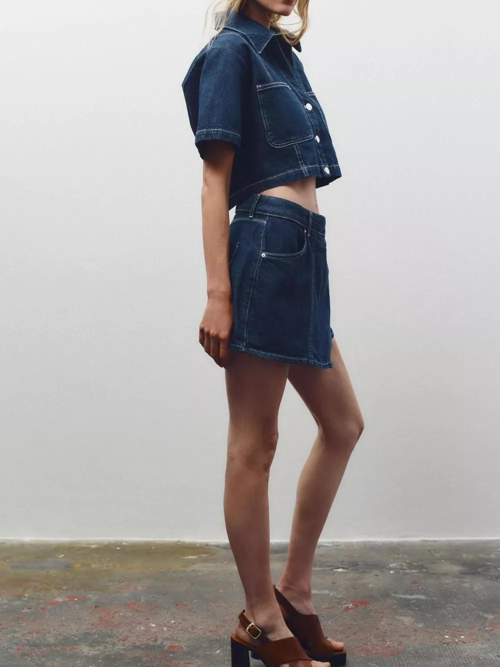 Button Up Short Sleeve Top and Skort Denim Set, image 9