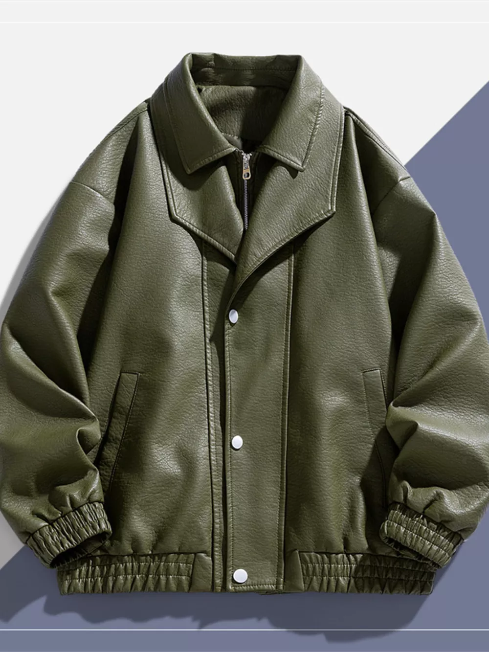 Men's Plus Size Faux Leather Bomber Jacket, image 5