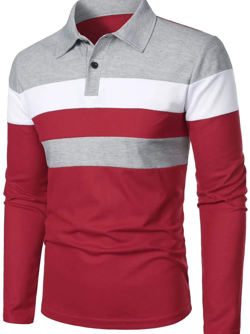 Men's Full Size Color Block Long Sleeve Polo Plus Size, image 8