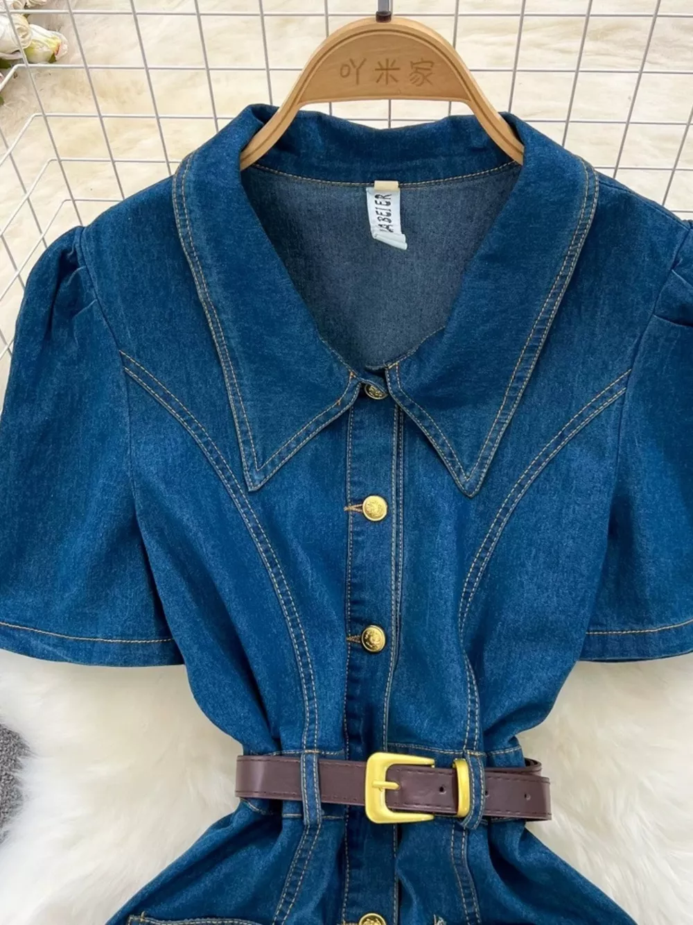 Button Front Short Sleeve Denim Dress, image 2