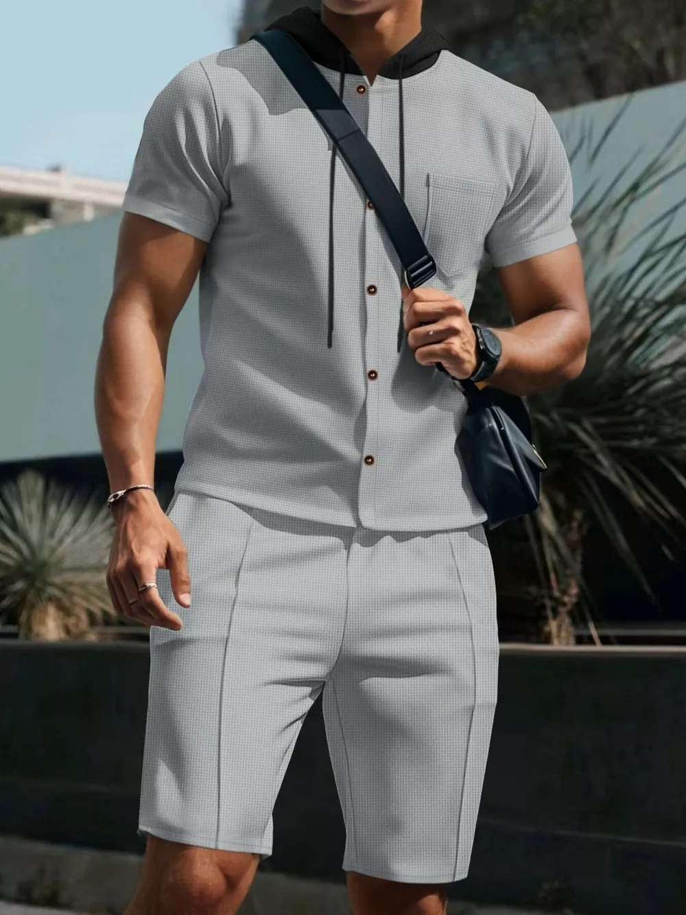 Men's Full Size Casual Hooded Top & Shorts Set Plus Size, image 4