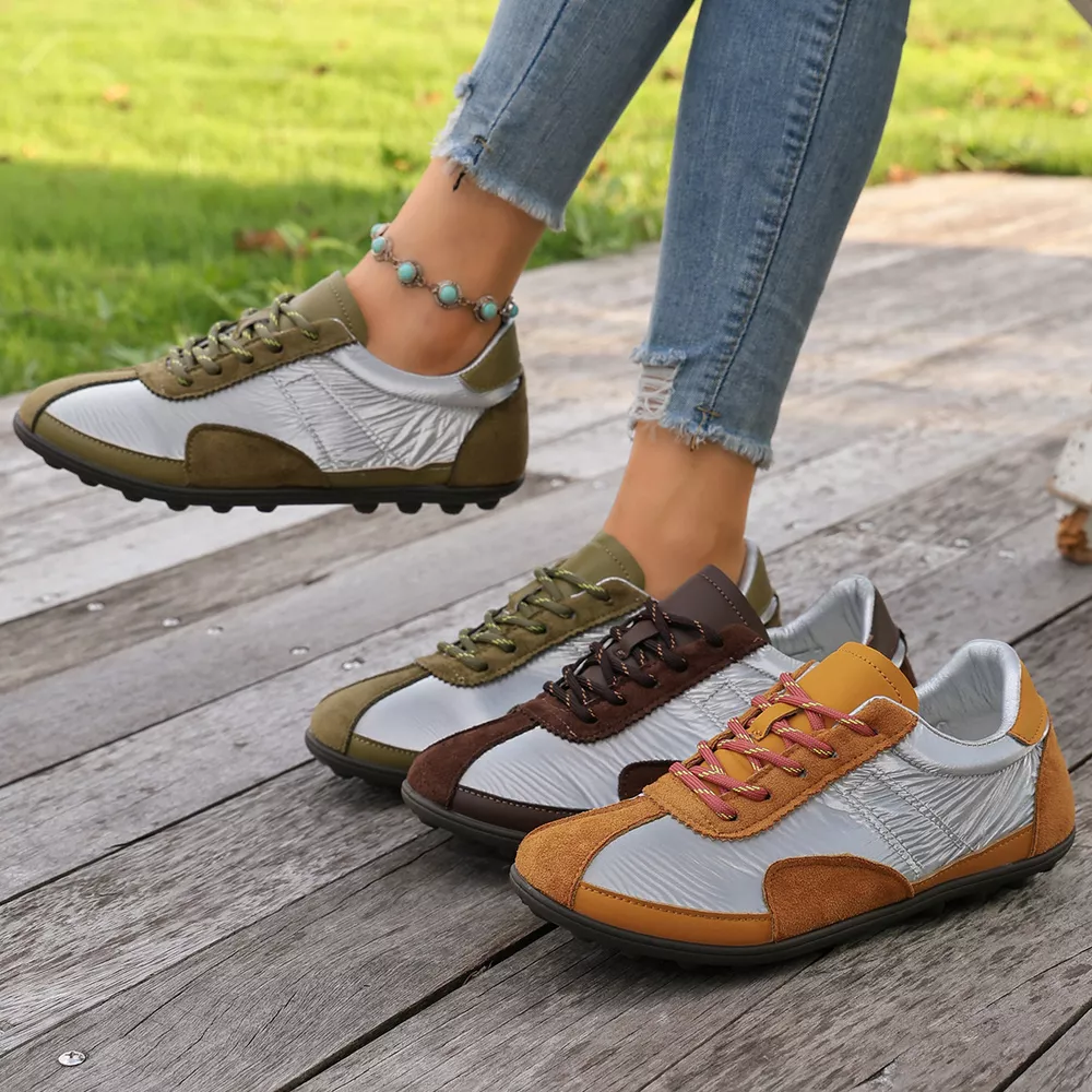 Casual Color-Block Suede and Metallic Texture Sneakers, image 2
