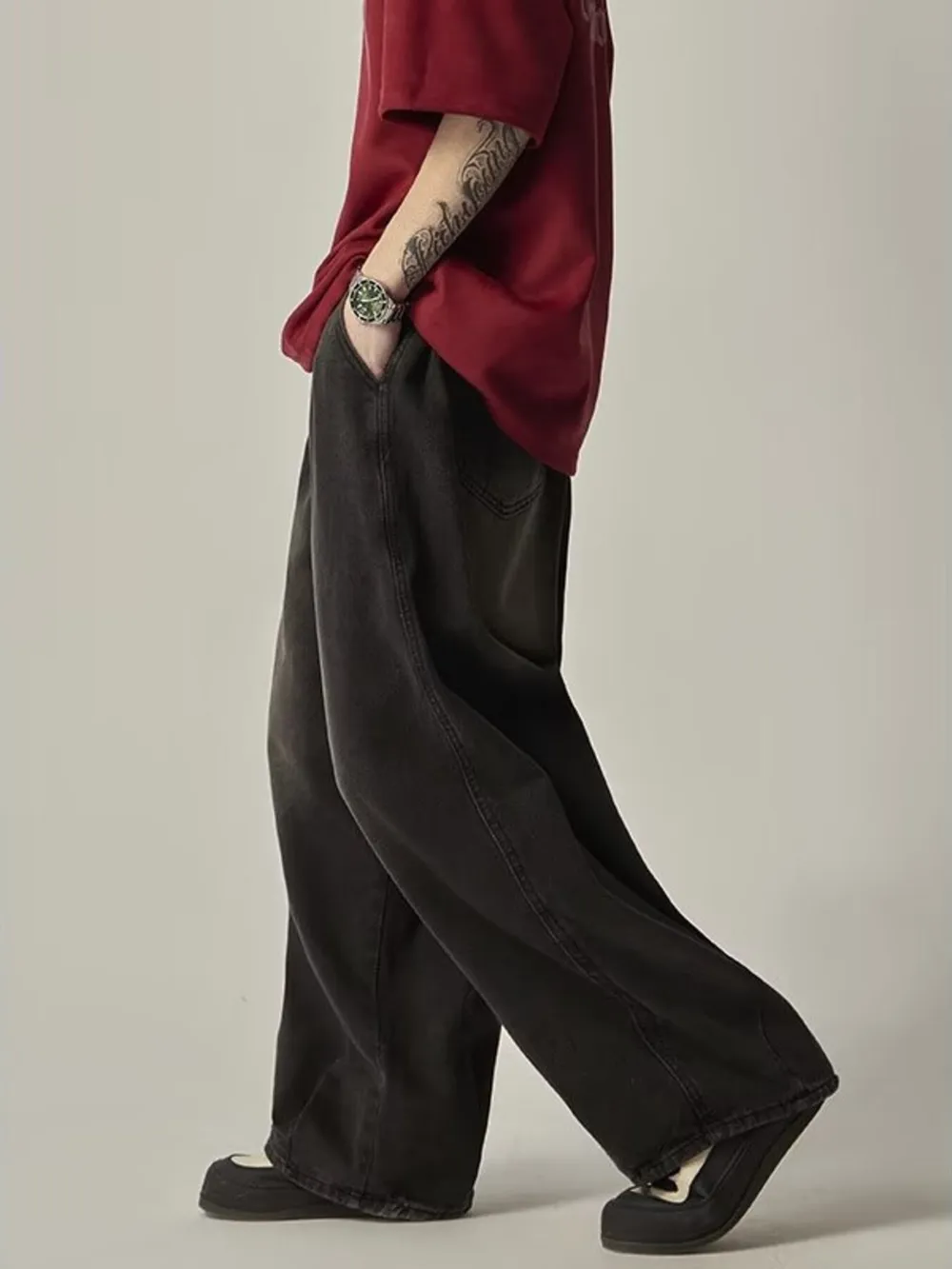 Men's Plus Size Vintage Wash Wide Leg Jeans, image 4