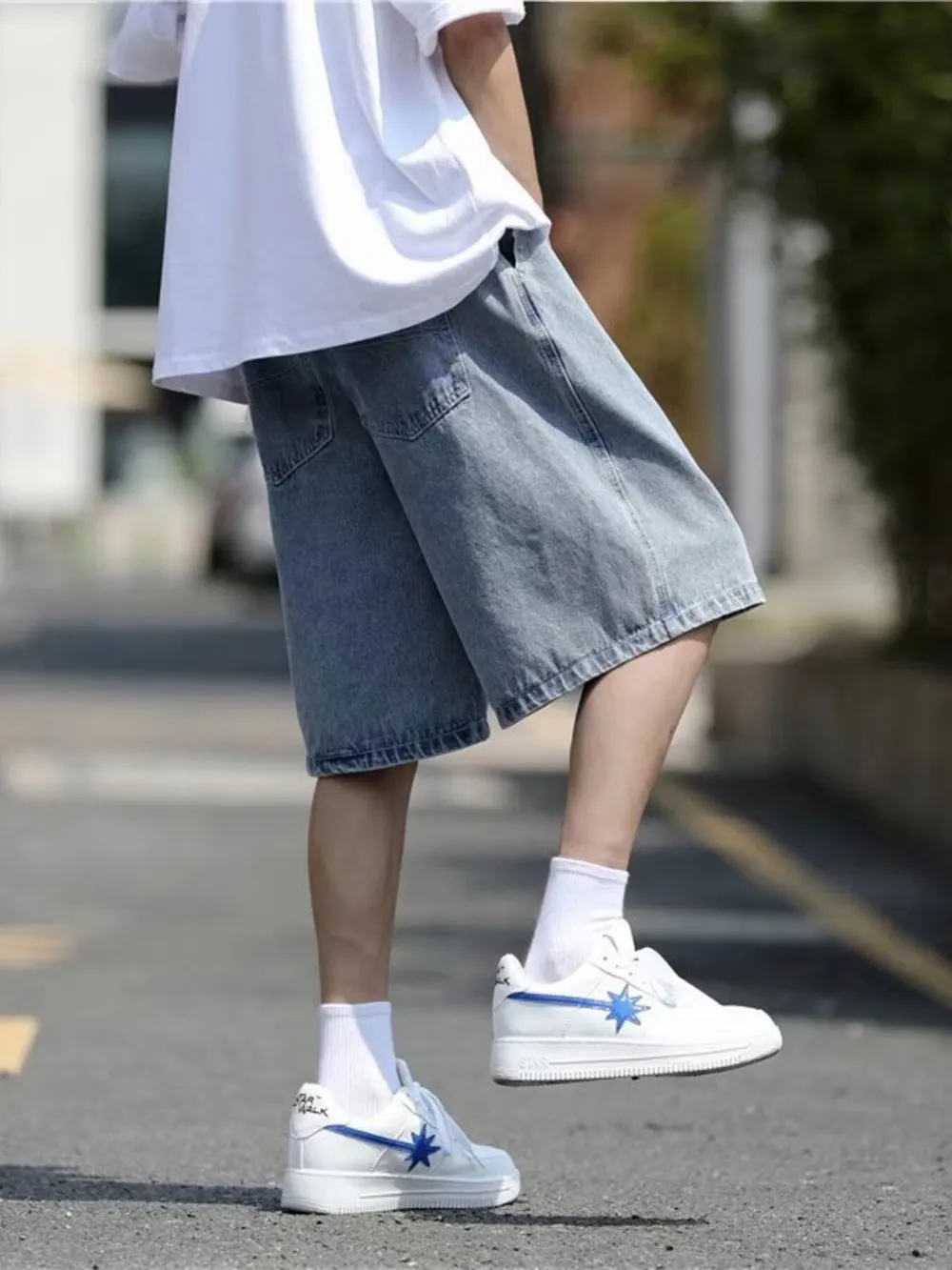 Men's Plus Size Loose Fit Washed Denim Shorts, image 6