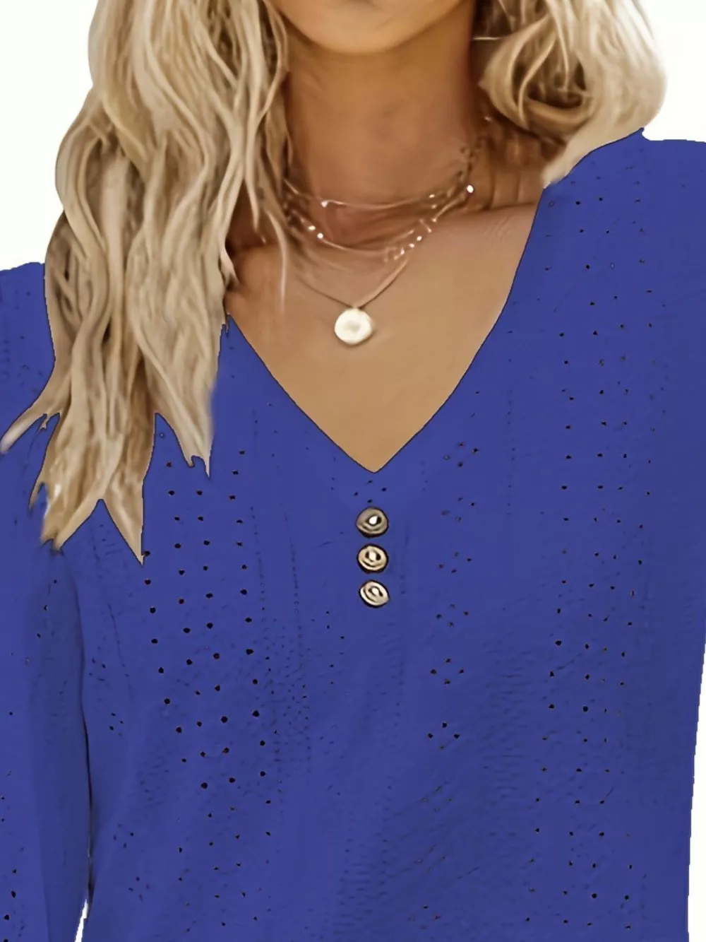 Plus Size Eyelet V-Neck Flounce Sleeve Blouse, image 4