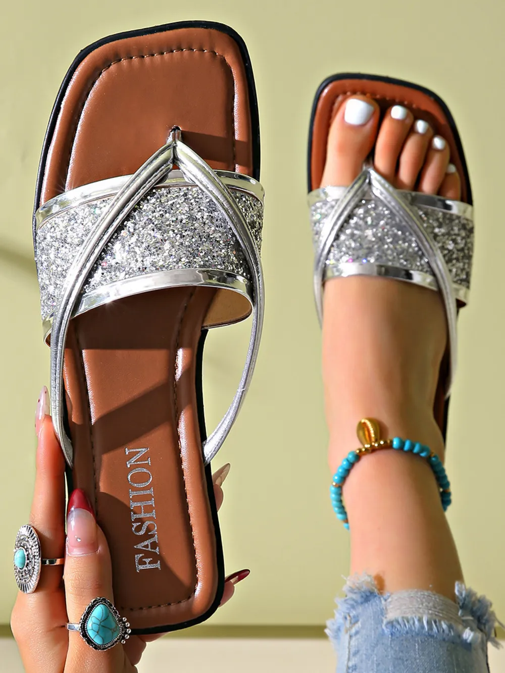 Glitter Cross-Strap Sandals, image 7