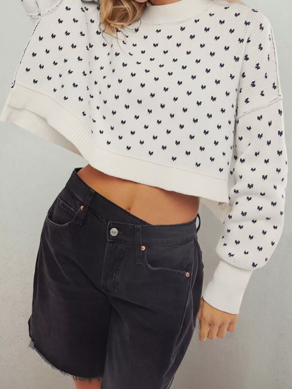 Ribbed Trim Dropped Shoulder Sweater, image 6
