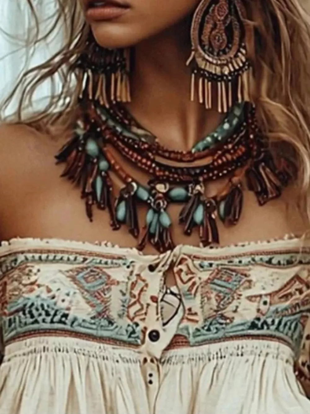 Off-Shoulder Printed Long Sleeve Blouse, image 3