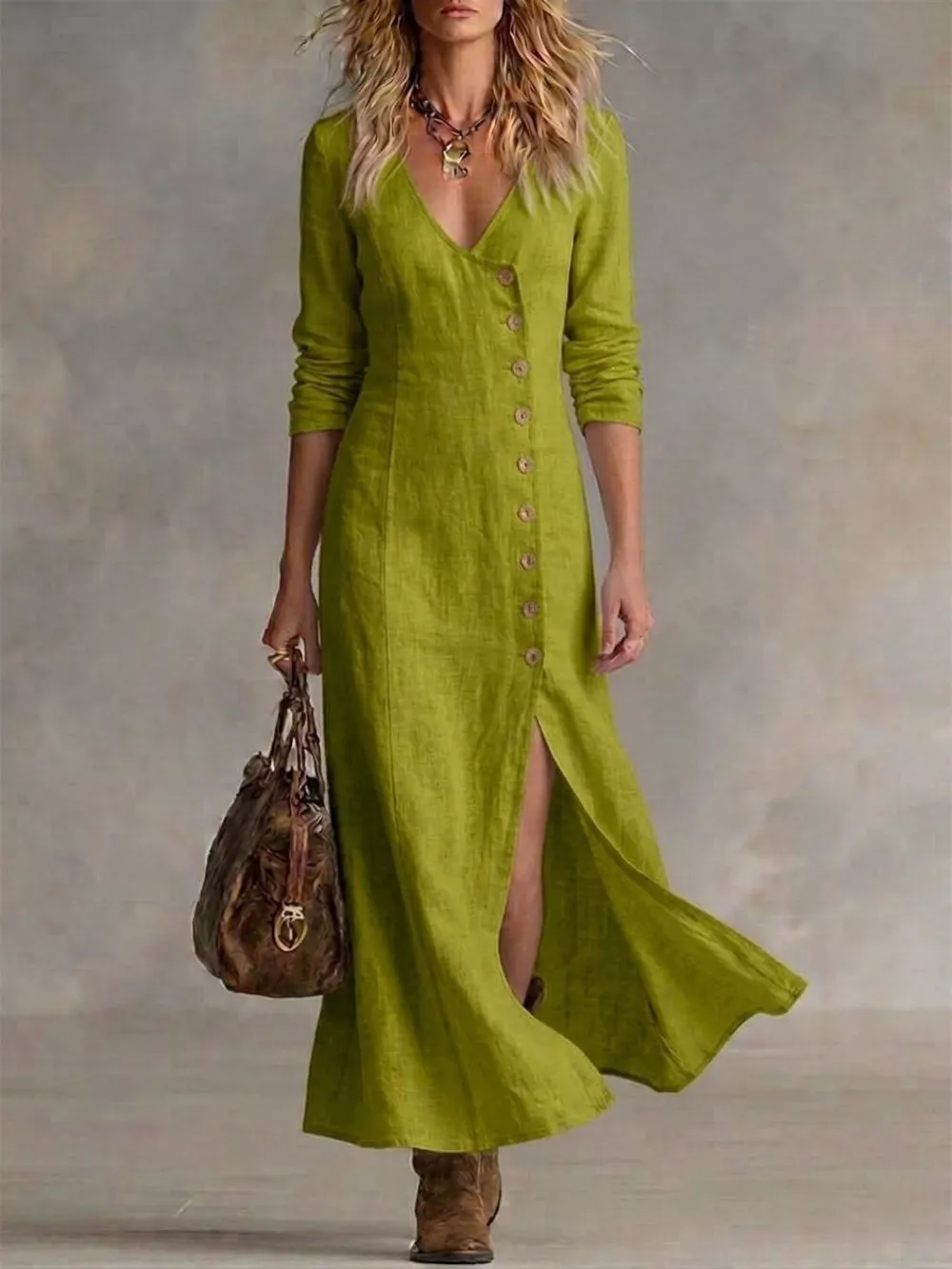 Full Size Button Front Slit Maxi Dress Plus Size, image 9