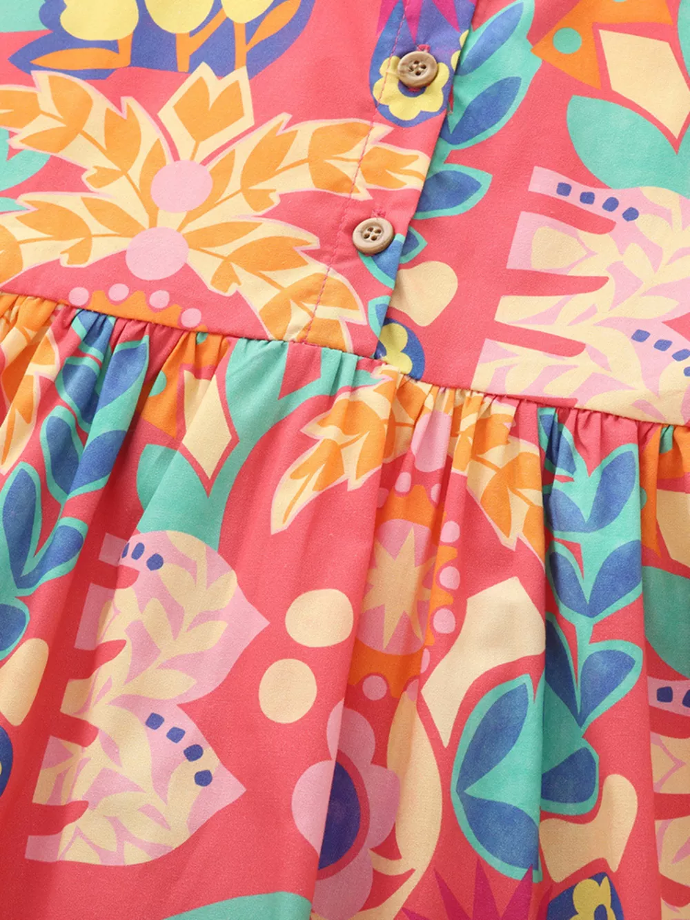 Children's Floral Print Button Detail Casual Dress, image 4