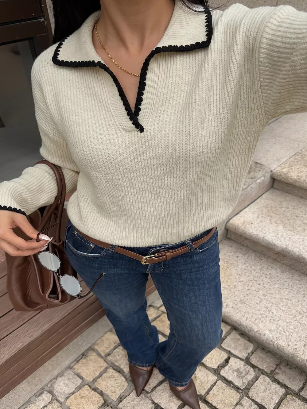 Contrast Trim Dropped Shoulder Sweater, image 3