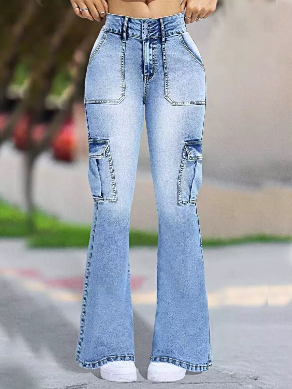 Flare Leg Cargo Jeans, image 2