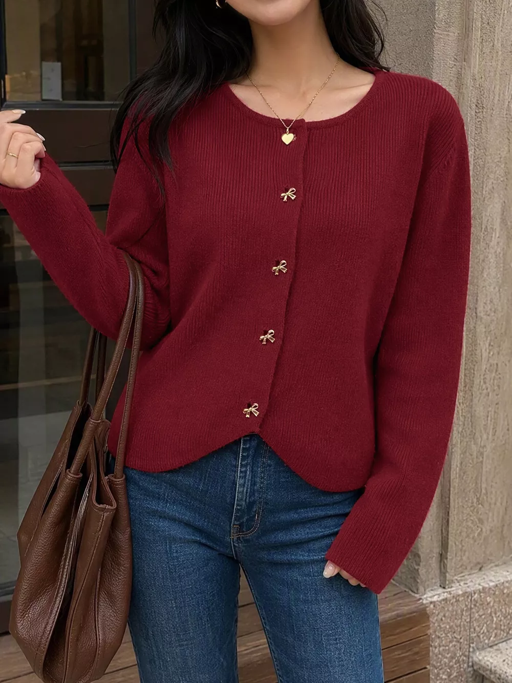 Bow Button Up Knit Cardigan, image 2