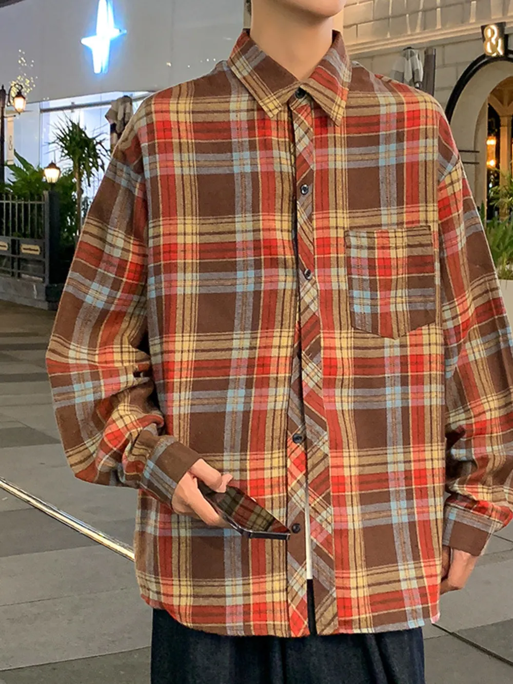 Men's Full Size Casual Plaid Long Sleeve Shirt Plus Size, image 4