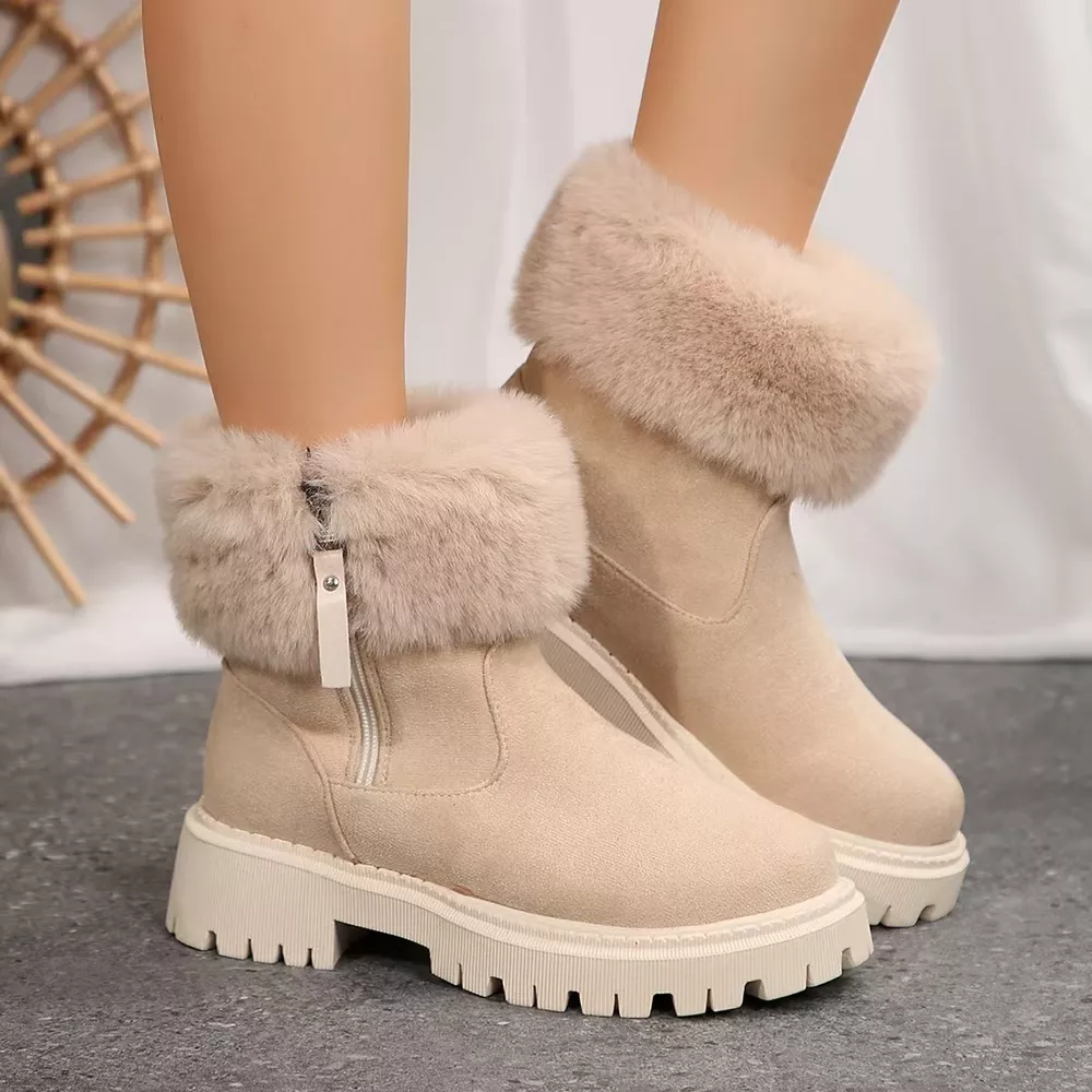 Faux Fur Lined Side-Zip Chunky Platform Ankle Boots, image 3