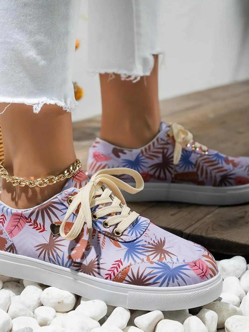 Tropical Leaf Print Canvas Sneakers, image 9