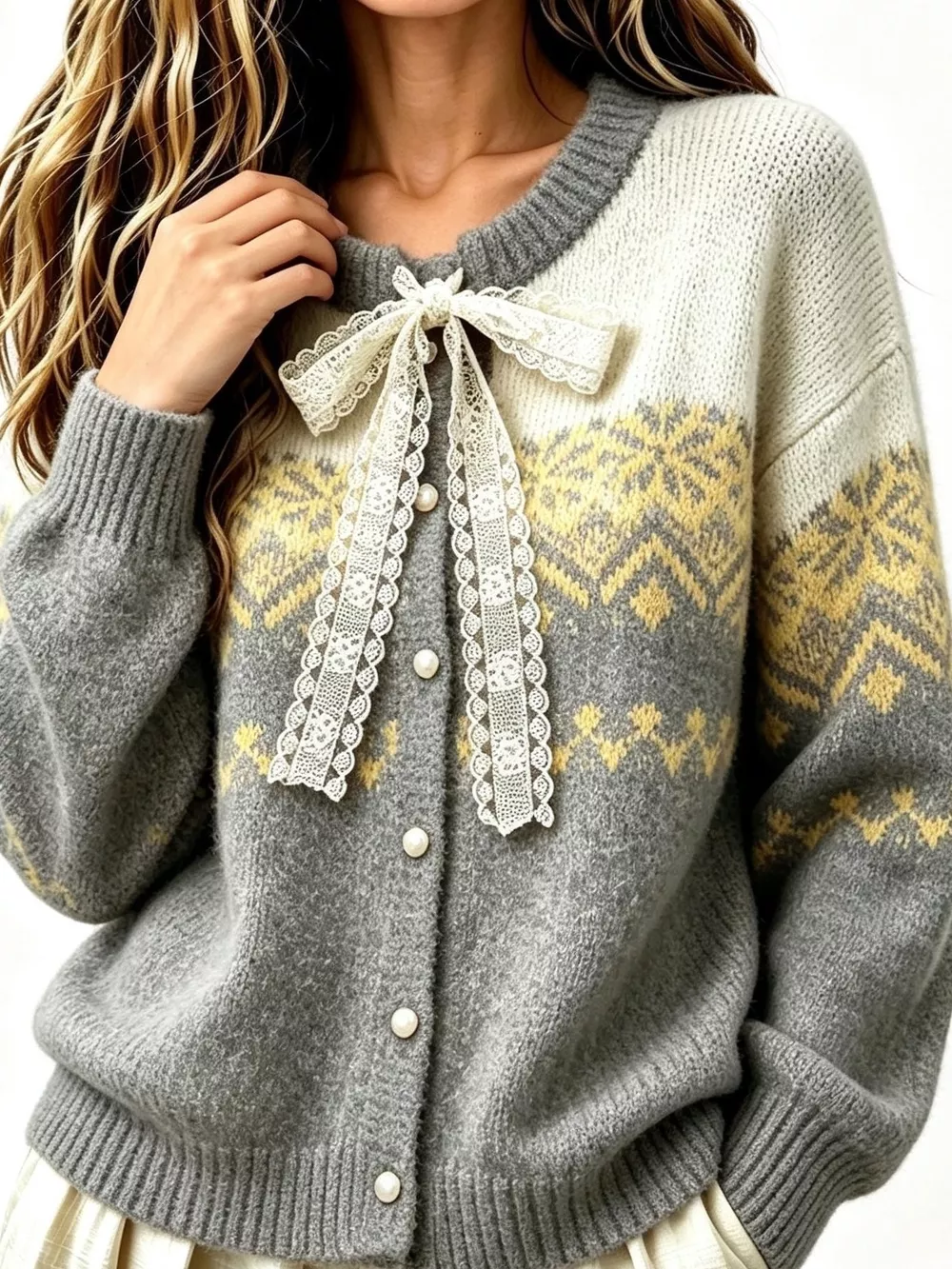 Full Size Lace Tie Button Up Cardigan Plus Size, image 6