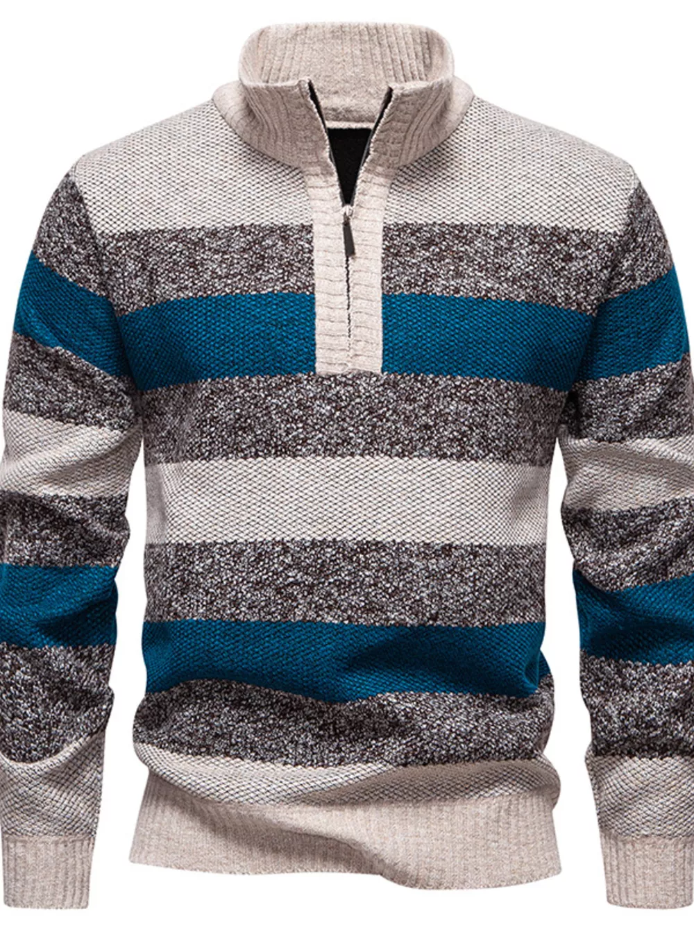 Men's Plus Size Striped Quarter-Zip Sweater